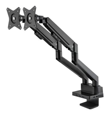 Manhattan Dual Desk Mount for TV & Monitors (Full Motion Gas Spring) with built-in Dock, For screens to 27", Ports (x7): Ethernet,HDMI (x2),USB-A (x3) and USB-C,Power Delivery (100W) to USB-C Port (Separate USB-C wall charger/cable needed),VESA: 75x75 and 100x100mm view 3