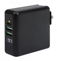 Manhattan 4-in-1 Travel Wall Charger and Powerbank 8,000 mAh, USA/UK/Euro 2-pin Plugs, Output: 1x USB-C, 2x USB-A ports and Wireless Charging Pad (5W), Black, One Year Warranty view 1