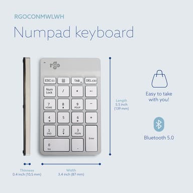 R-Go Tools Numeric keypad R-Go Numpad Break, ergonomic numeric keypad with break software, bluetooth, white view 13