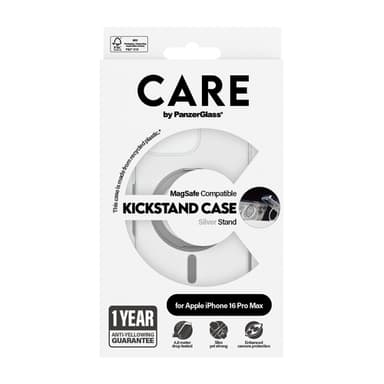 PanzerGlass CARE™ by ® Case Transparent w. Silver Kickstand & MagSafe iPhone 16 Pro Max view 3