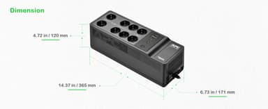 APC Back-UPS, 1050VA/600W Floor/Wall Mount, 230V, 8x Schuko CEE 7/3 outlets, USB Type A+C Port, User Replaceable Battery view 14