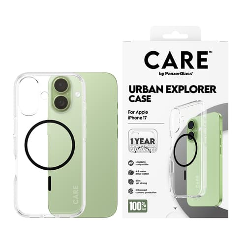 PanzerGlass CARE™ by ® Urban Explorer Case Transparent w. Black MagSafe iPhone 17