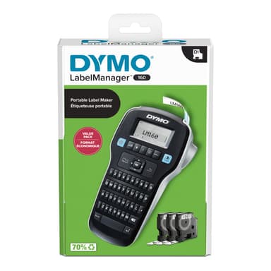 DYMO LabelManager 160 Label Maker Starter Kit with 3 rolls of D1 Label Tape | Handheld Label Printer Machine | QWERTY Keyboard | Ideal for Office or Home view 8