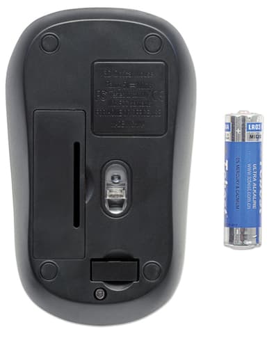 Manhattan Success Wireless Mouse, Black/Orange, 1000dpi, 2.4Ghz (up to 10m), USB, Optical, Three Button with Scroll Wheel, USB micro receiver, AA battery (included), Low friction base, Three Year Warranty view 4