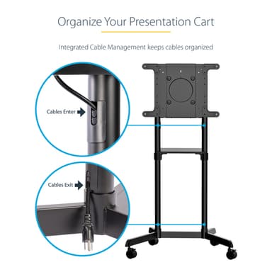 StarTech.com Mobile TV Cart - Portable Rolling TV Stand for 37-70" VESA Display (154lb/70kg) - TV Stand w/Shelf & Storage Compartment - Rotate/Tilt Display - Universal TV Mount on Wheels view 12