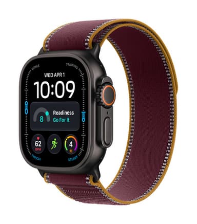 Apple Watch Ultra 4 GPS + Cellular 49mm Black Titanium Case with Burgundy Trail Loop - S/M view 1