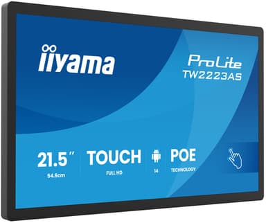 iiyama TW2223AS-B3P Signage Display Interactive flat panel 54.6 cm (21.5") Wi-Fi 450 cd/m² Full HD Black Touchscreen Built-in processor Android 24/7 view 2