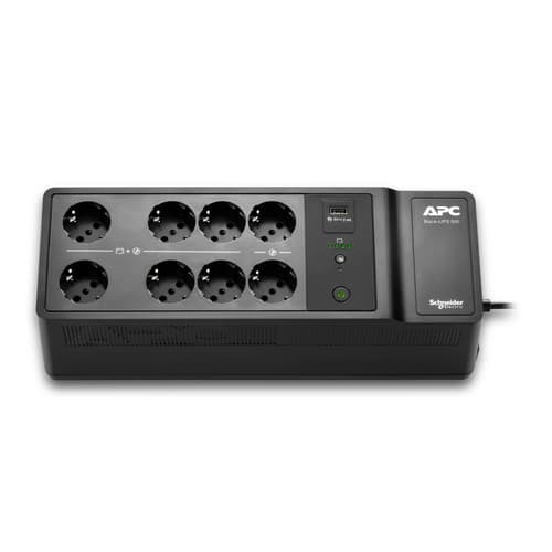 APC Back-UPS, 500VA/300W Floor/Wall Mount, 230V, 8x UNEL outlets, USB Type A Port, User Replaceable Battery