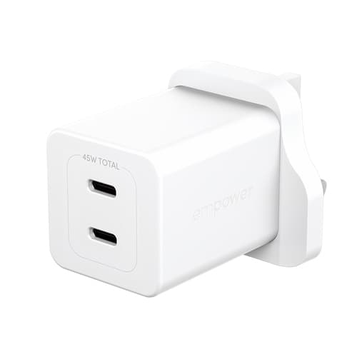 PanzerGlass empower™ by ® Turbo 45W Charger incl. 2 x USB-C | UK Plug | Silver White