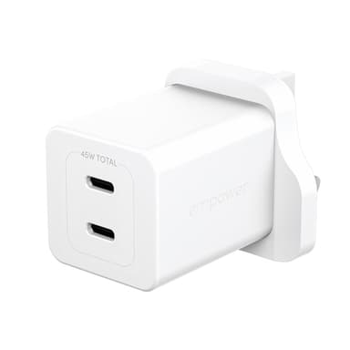 PanzerGlass empower™ by ® Turbo 45W Charger incl. 2 x USB-C | UK Plug | Silver White view 1
