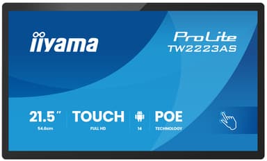 iiyama TW2223AS-B3P Signage Display Interactive flat panel 54.6 cm (21.5") Wi-Fi 450 cd/m² Full HD Black Touchscreen Built-in processor Android 24/7 view 3