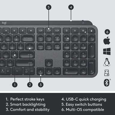 Logitech Master MX Keys Combo for Bussiness keyboard Mouse included Office RF Wireless + Bluetooth QWERTY US International Graphite view 13