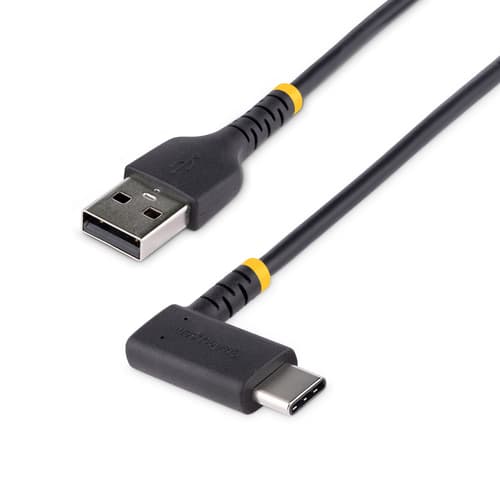 StarTech.com 1ft (30cm) USB-A to USB-C Fast Charging Cable, Rugged, Right-Angled, Charge & Sync, 3A, USB 2.0, TPE Jacket and Aramid Fiber - USB Charging Cord