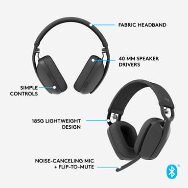 Logitech Zone Vibe 100 Headset Wireless Head-band Calls/Music Bluetooth Graphite view 13