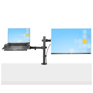 StarTech.com Monitor Arm with VESA Laptop Tray, For a Laptop (4.5kg/9.9lb) and a Single Display up to 32" (17.6lb/8kg), Black, Vented Tray, Adjustable Laptop Arm Mount, C-clamp/Grommet Mount view 5