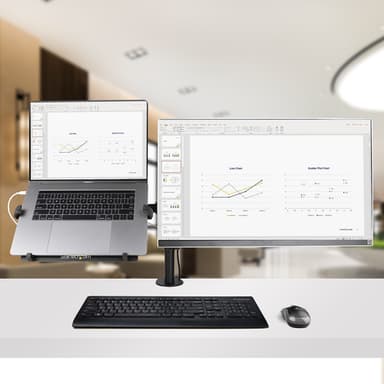 StarTech.com Monitor Arm with VESA Laptop Tray, For a Laptop (4.5kg/9.9lb) and a Single Display up to 32" (17.6lb/8kg), Black, Vented Tray, Adjustable Laptop Arm Mount, C-clamp/Grommet Mount view 20
