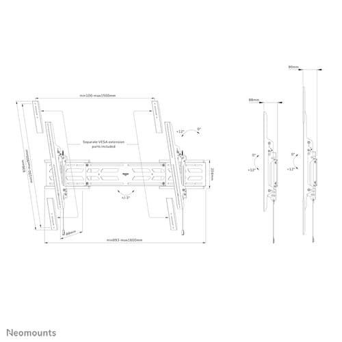 Neomounts WL35S-950BL19 Heavy duty wall mount 55-115" - tiltable - lockable - landscape and portrait