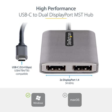 StarTech.com USB-C to Dual Displayport 1.4 Adapter, USB Type-C Multi-Monitor MST Hub, Dual 5K 60Hz DP Laptop Display Extender / Splitter, HDR, Extra-Long Built-In Cable - Windows Only view 11