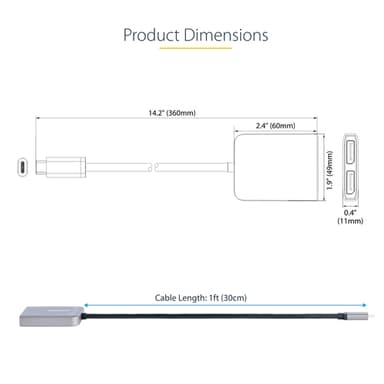 StarTech.com USB-C to Dual Displayport 1.4 Adapter, USB Type-C Multi-Monitor MST Hub, Dual 5K 60Hz DP Laptop Display Extender / Splitter, HDR, Extra-Long Built-In Cable - Windows Only view 6
