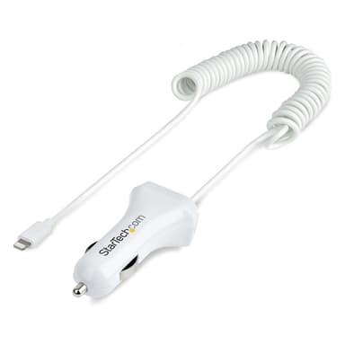 StarTech.com Lightning Car Charger with Coiled Cable, 1m Coiled Lightning Cable, 12W, White, 2 Port USB Car Charger Adapter for Phones and Tablets, Dual USB In Car iPhone Charger view 8