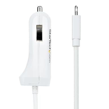 StarTech.com Lightning Car Charger with Coiled Cable, 1m Coiled Lightning Cable, 12W, White, 2 Port USB Car Charger Adapter for Phones and Tablets, Dual USB In Car iPhone Charger view 5