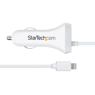 StarTech.com Lightning Car Charger with Coiled Cable, 1m Coiled Lightning Cable, 12W, White, 2 Port USB Car Charger Adapter for Phones and Tablets, Dual USB In Car iPhone Charger view 6