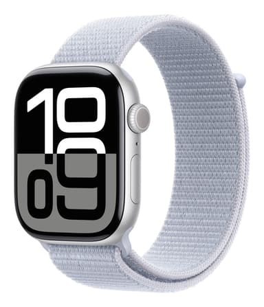Apple Watch Series 10 GPS 46mm Silver Aluminium Case with Blue Cloud Sport Loop view 1