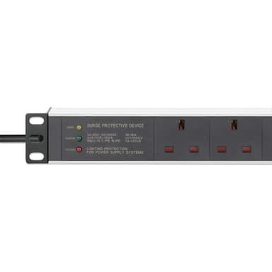Intellinet 19" 1U PDU 7-way UK, Surge Protection, Rackmount, Power Distribution Unit, UK 3-pin outlets, 3m power cord, output view 5