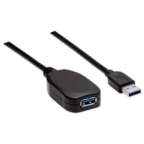 Manhattan USB-A to USB-A Extension Cable, 5m, Male to Female, Active, 5 Gbps (USB 3.2 Gen1 aka USB 3.0), Built In Repeater, SuperSpeed USB, Black, Three Year Warranty, Equivalent to USB2AAEXT5M.