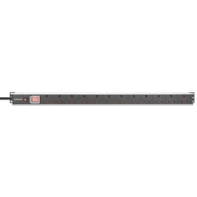 Intellinet 19" 1U PDU 12-way UK, Vertical type, With switch and overload protection, Rackmount, Power Distribution Unit, UK 3-pin outlets, 1.8m power cord, output view 4