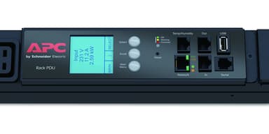 APC NetShelter Metered Rack PDU, 0U, 3PH, 22kW 230V 32A or 17.3kW 230V 24A, x30 C13 and x12 C19 outlets, IEC 309 3P+N+PE cord view 3