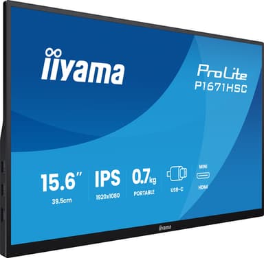 iiyama ProLite P1671HSC-B1 computer monitor 39.6 cm (15.6") 1920 x 1080 pixels Full HD LED Black view 3
