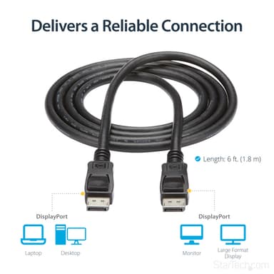 StarTech.com 6ft (2m) DisplayPort 1.2 Cable - 4K x 2K Ultra HD VESA Certified DisplayPort Cable - DP to DP Cable for Monitor - DP Video/Display Cord - Latching DP Connectors view 12