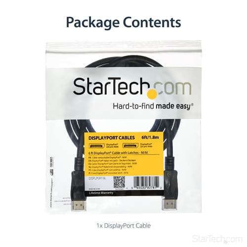StarTech.com 6ft (2m) DisplayPort 1.2 Cable - 4K x 2K Ultra HD VESA Certified DisplayPort Cable - DP to DP Cable for Monitor - DP Video/Display Cord - Latching DP Connectors
