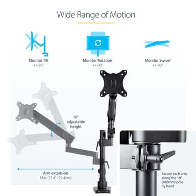 StarTech.com Desk Mount Monitor Arm with 2x USB 3.0 Ports, Full Motion Single Monitor Mount, up to 34" (17.6lb/8kg) VESA Display, Clamp/Grommet Mount, Mechanical Spring view 14