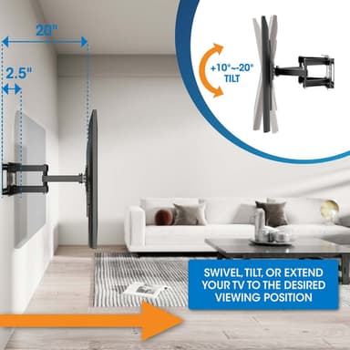 Manhattan Outdoor Wall Mount for TV & Monitors (Full Motion), For screens 37" to 65", VESA compatibility: all between 200x200mm to 600x400mm - check the dimensions of the four mounting holes on back of screen to ensure it fits, Max 50kg, Weatherproof, Bracket view 12