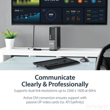 StarTech.com DisplayPort to DVI Dual Link Active Adapter - DisplayPort to DVI-D Adapter Video Converter 2560x1600 60Hz - DP 1.2 to DVI Monitor - USB Powered - Latching DP Connector view 9