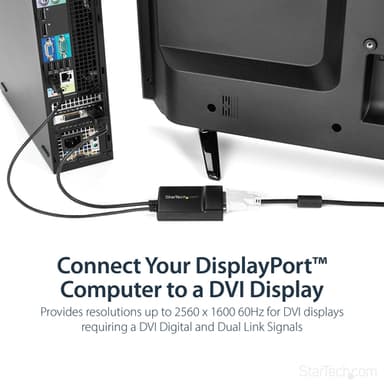 StarTech.com DisplayPort to DVI Dual Link Active Adapter - DisplayPort to DVI-D Adapter Video Converter 2560x1600 60Hz - DP 1.2 to DVI Monitor - USB Powered - Latching DP Connector view 7
