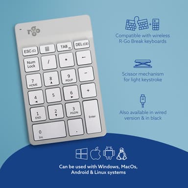 R-Go Tools Numeric keypad R-Go Numpad Break, ergonomic numeric keypad with break software, bluetooth, white view 12