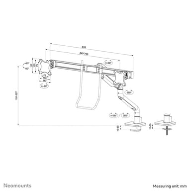 Neomounts DS75S-950WH2 Monitor arm 17-32" - gas spring - Topfix - 180°-stop view 20