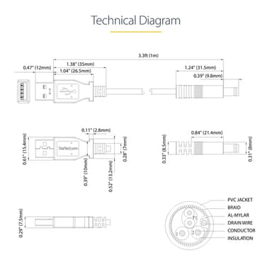 StarTech.com USB to 5.5mm Power Cable - Type N Barrel - 1m view 5