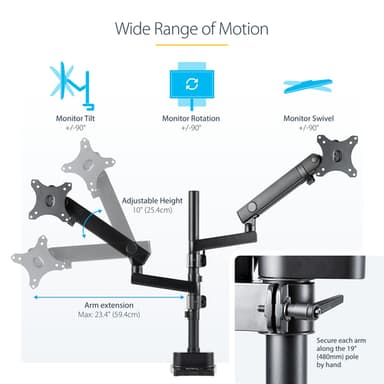 StarTech.com Desk Mount Dual Monitor Arm, Full Motion Monitor Mount for 2x VESA Displays up to 32" (17.6lb/8kg), Height Adjustable, Clamp/Grommet Mount, Mechanical Spring view 15