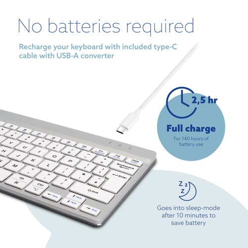 R-Go Tools Ergonomic keyboard R-Go Compact Break, compact keyboard with break software, QWERTY (UK), Bluetooth, white