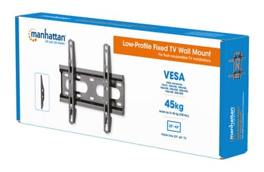 Manhattan Wall Mount for TV & Monitors (Fixed Ultra Slim), For screens 23" to 42", VESA compatibility: all between 75x75mm to 200x200mm - check the dimensions of the four mounting holes on back of screen to ensure it fits, Max 45kg, Black, Bracket view 10