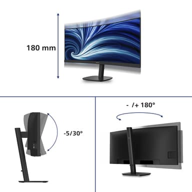 Philips 34B2N3500C/00 computer monitor 86.4 cm (34") 3440 x 1440 pixels Wide Quad HD LCD Black view 3