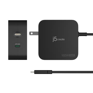 j5create 102W GaN PD USB-C 2-Port Charger with Changeable AC Plugs view 4