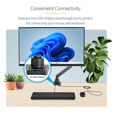 StarTech.com Desk Mount Monitor Arm with 2x USB 3.0 ports, Slim Full Motion Single Monitor Mount, up to 34" (17.6lb/8kg) VESA Display, Clamp/Grommet Mount, Mechanical Spring view 9