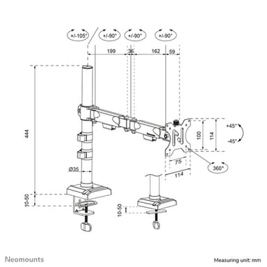 Neomounts DS60-600BL1 Monitor arm 10-32" - Quick-fix - 180°-stop view 16