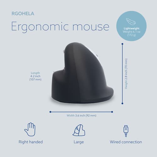 R-Go Tools Ergonomic mouse R-Go HE Break with break software, large (hand size ≥ 185 mm), right-handed, Wired, black