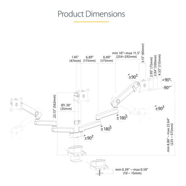 StarTech.com Desk Mount Triple Monitor Arm For Up To Three 27in Screens, VESA 75x75/100x100, Tool-Less Arm Adjustments, C-Clamp/Grommet Mount, Mechanical Spring Arm view 20
